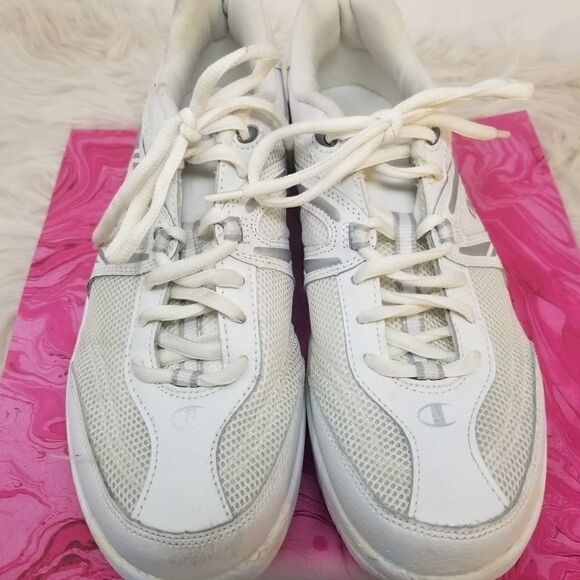 WHITE CHAMPION SNEAKERS. SIZE 10. LEATHER UPPERS. - Picture 5 of 10